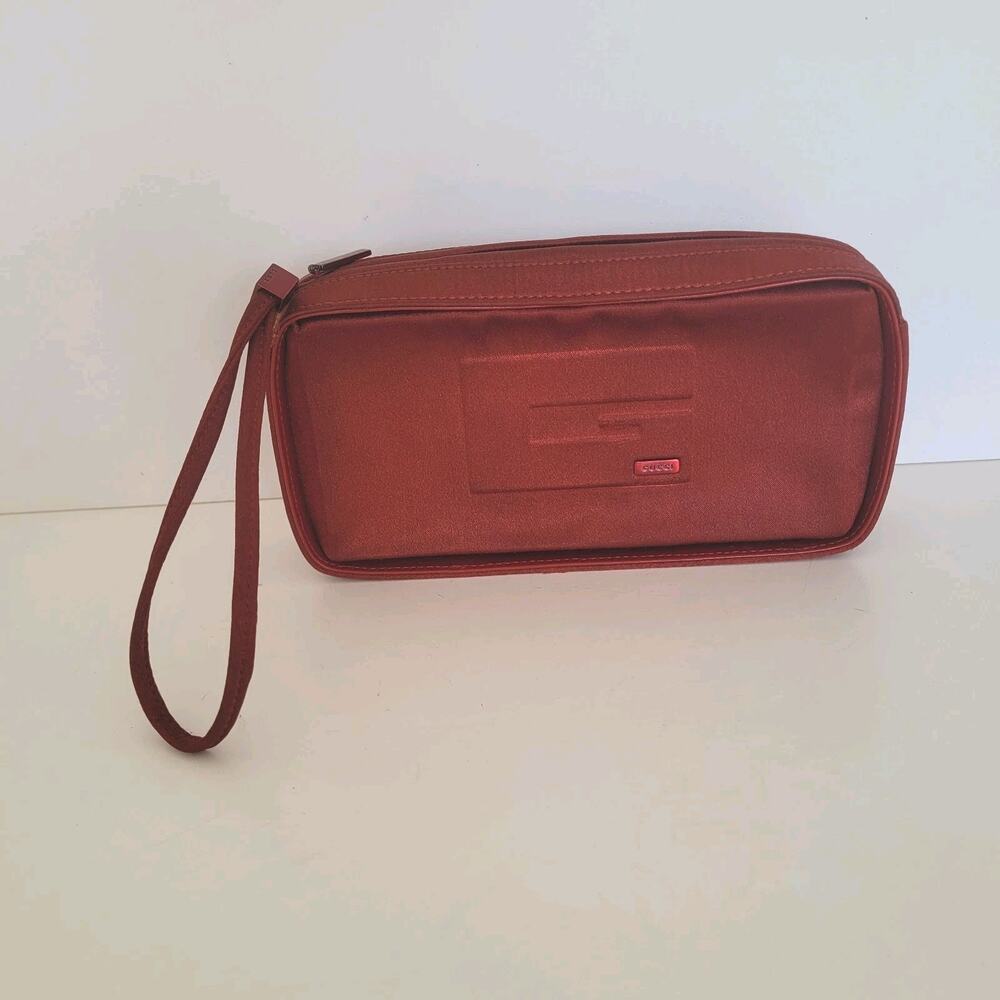 Gucci G Logo Vintage Wristlet Bag Clutch Satine Red Pouch Zip Small Rectangle